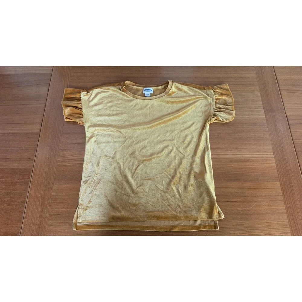 Old Navy Girl's Velvet Ruffled Short Sleeve Yellow Top Size L (10-12)